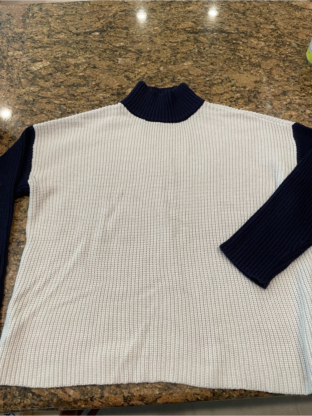 Cyrus Two-Tone Cowl Neck Sweater — Cream & Navy